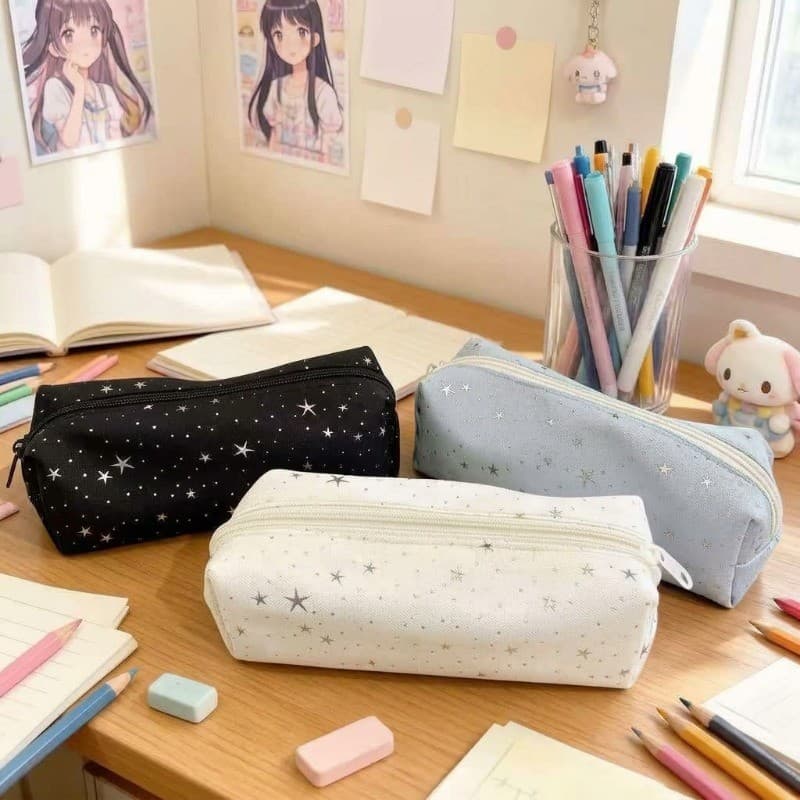 Phòng Cách Kawaii Hộp Đựng Bút Chì Vải Họa Tiết Ngôi Sao, Túi Đựng Thẩm Mỹ Dễ Thương Cho Học Sinh