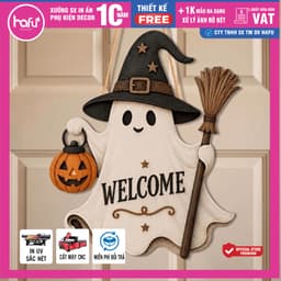 [Hỏa tốc HCM ] Halloween Chào Mừng Dấu Hiệu Cửa Cao 40cm, Phong Cách Mộc Mạc Trắng-Clad Chủ Đề Ma Cửa Treo, Hafu House 7