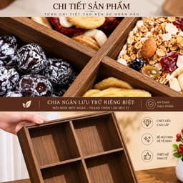 Hộp Đựng Bánh Kẹo Mứt Tết 2027 Sang Trọng, Khay Gỗ Melamine Màu Óc Chó 4 Ngăn 6 Ngăn, Có Hũ Nhựa Kèm Nắp Mica Trong Suốt 4