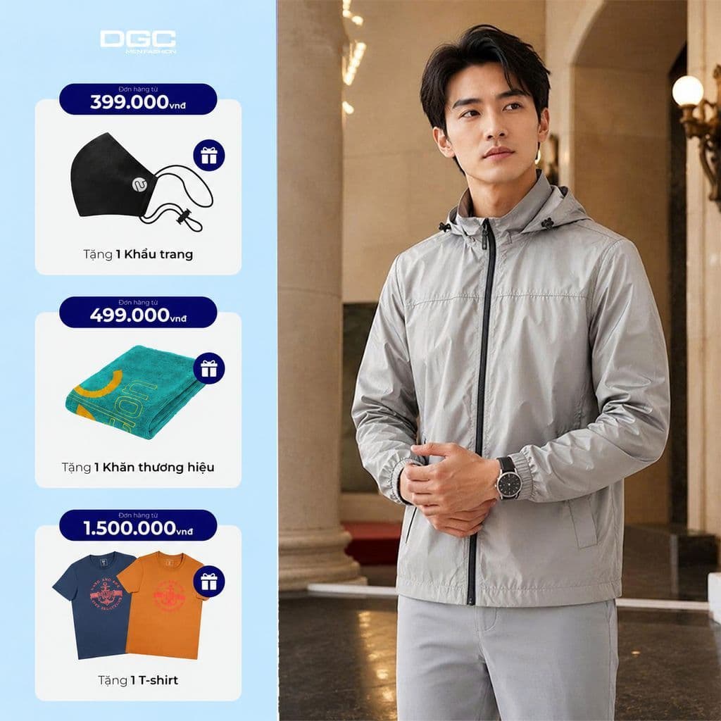 Áo Khoác Gió Nam DGC 2 Lớp Siêu Nhẹ – Thoáng Khí, Chống Khói Bụi Cho Ngày Giao Mùa WAJKBC27M-S