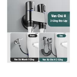 Van chia nước chữ H cao cấp , van khóa nước 2 cổng xả độc lập chia nước đa năng 3