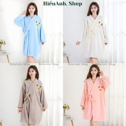 Váy Tắm Lông Cừu San Hô Tay Dài Mùa Đông. Khăn Tắm Thấm Hút Nhanh, Áo Choàng Tắm Thêu Mặt Cười - hieuanh1688 4