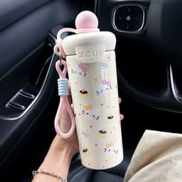 Bình nước giữ nhiệt XCUP 500ml có nắp chống tràn và nắp bịt ống hút, thiết kế quai xách tiện lợi khi mang đi học, đi làm 5