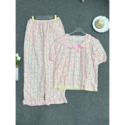 Đồ bộ pijama LIMO chất Đũi cotton Hàn bigsize đồ ngủ mặc nhà cột nơ xinh mềm mịn mát MS483 Top Women 8