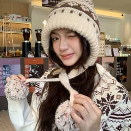 Mũ dệt kim len bóng retro nữ mùa đông có dây đeo chống lạnh 9