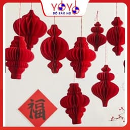 COMBO 20 Đèn Lồng Giấy  Đỏ Trang Trí sang trọng, cầu trang trí tết , cầu hình, 14-15 hình 5