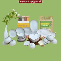 [HANA ] Bộ Bát đĩa trắng viền đen gốm sứ bát tràng cao cấp - decor trang trí bàn ăn gia đình 1