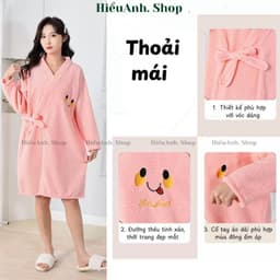 Váy Tắm Lông Cừu San Hô Tay Dài Mùa Đông. Khăn Tắm Thấm Hút Nhanh, Áo Choàng Tắm Thêu Mặt Cười - hieuanh1688 3