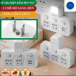Ổ chia điện 2500W với đèn ngủ 3 chế độ sáng, bật tắt độc lập, tiện lợi cho sử dụng hằng ngày. 1