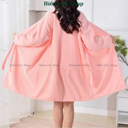 Váy Tắm Lông Cừu San Hô Tay Dài Mùa Đông. Khăn Tắm Thấm Hút Nhanh, Áo Choàng Tắm Thêu Mặt Cười - hieuanh1688 7
