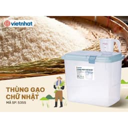 Thùng đựng gạo 15kg nắp kín - Hộp chứa hạt đỗ kèm cốc đong kẻ vạch nhựa Việt Nhật. Hộp chứa gạo có nắp 5355 AMIZIN 8