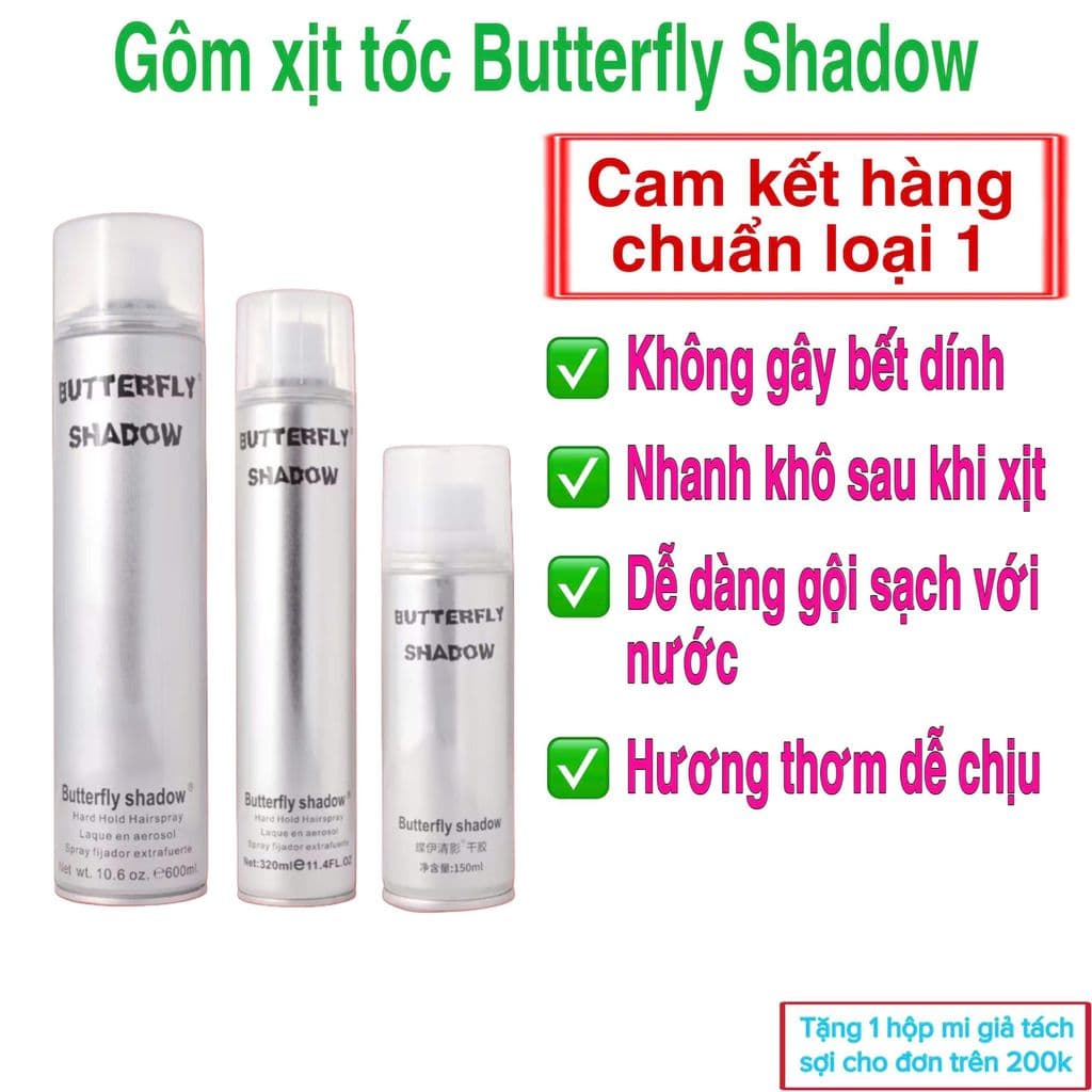 [hàng loại 1] Gôm xịt tóc BUTTERFLY Shadow chính hãng, keo xịt tóc giữ nếp, tạo kiểu nam nữ