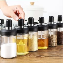 COMBO 5 Lọ Đựng Gia Vị Nhà Bếp KONOHA - Hũ Để Gia Vị Chất Liệu Thủy Tinh Sang Trọng Kèm Thìa 8