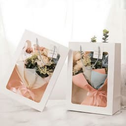 COMBO SỈ TẶNG THIỆP CÀI -10/20/50 TÚI GIẤY ĐỰNG HOA 1 MẶT KÍNH 25X35X15CM – SET TÚI QUÀ CAO CẤP 1