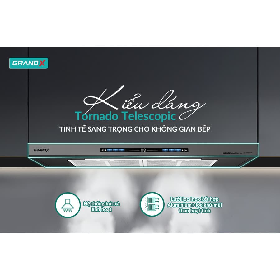 Máy hút mùi Grand X GX H70F85G, Bảo hành 4 năm, Động cơ BLDC, Độ Sâu 35 Cm