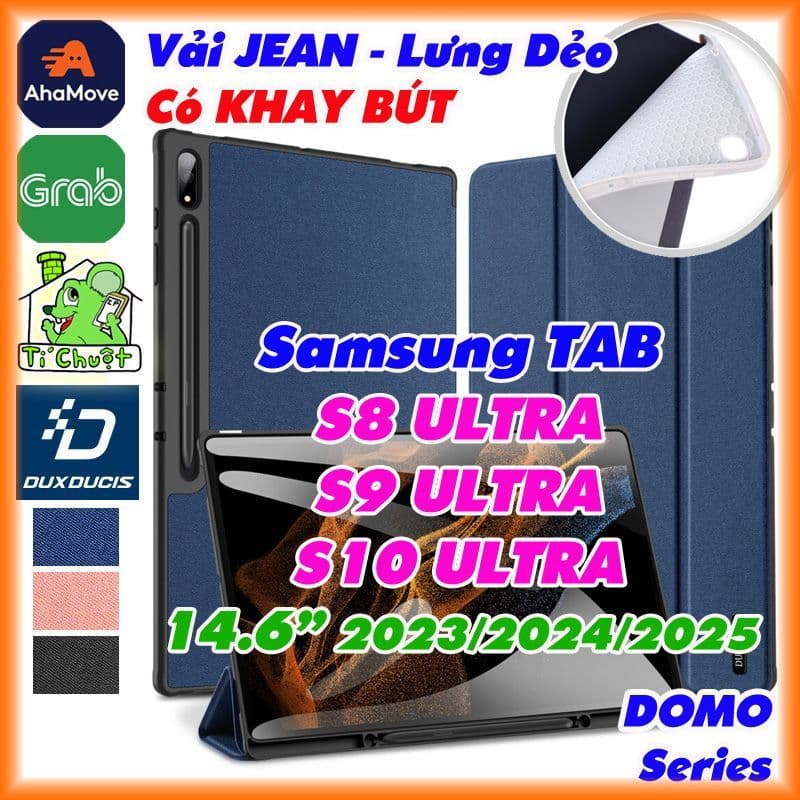 [DUX DUCIS-Có Khay Bút] Bao Da MTB Samsung Tab S10 ULTRA/ S9 ULTRA/ S8 ULTRA 14.6" DOMO Series Lưng Dẻo Vải Jean