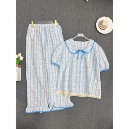 Đồ bộ pijama LIMO chất Đũi cotton Hàn bigsize đồ ngủ mặc nhà cột nơ xinh mềm mịn mát MS483 Top Women 9