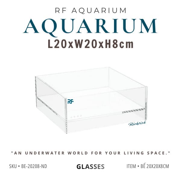 Bể Bán Cạn Mini 20x20x8cm Nâng Đáy 2cm | RF Aquarium