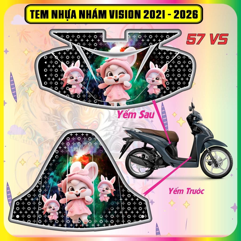 Tem Dán Nhựa Nhám Xe Vision 2021 - 2026 COMBO tem trước sau Mẫu mới hót tred decal nhám 3lớp cực bền