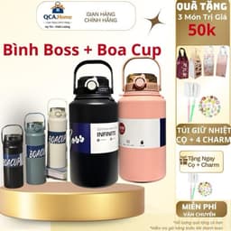 <Hot Tặng Túi Giữ Nhiệt  >Bình giữ nhiệt Boss dung tích 1000ml inox 316 thiết kế đơn giản, màu sắc nhẹ nhàng có quai 1