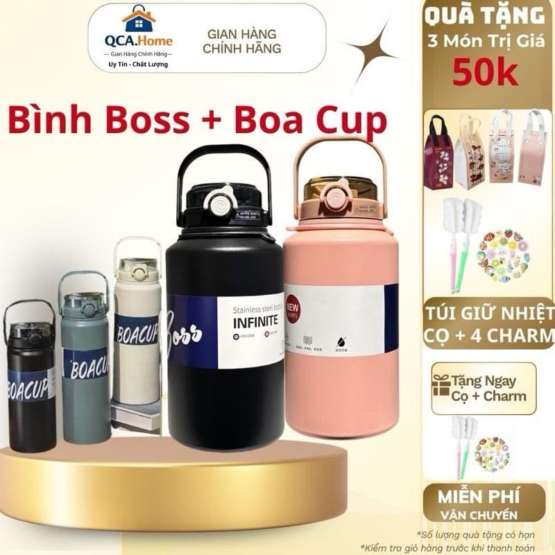 <Hot Tặng Túi Giữ Nhiệt  >Bình giữ nhiệt Boss dung tích 1000ml inox 316 thiết kế đơn giản, màu sắc nhẹ nhàng có quai