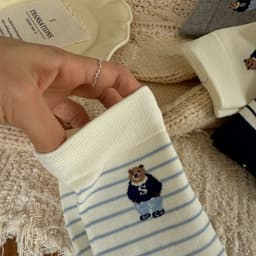 T70 Set 10 Đôi Tất Gấu Teddy Cổ Cao Unisex – Tất Đôi Cotton Co Giãn Thời Trang 9