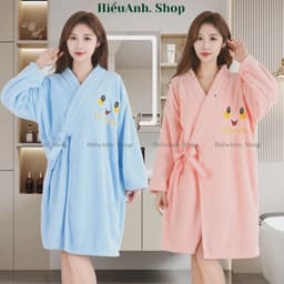 Váy Tắm Lông Cừu San Hô Tay Dài Mùa Đông. Khăn Tắm Thấm Hút Nhanh, Áo Choàng Tắm Thêu Mặt Cười - hieuanh1688 2