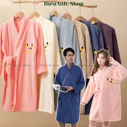Váy Tắm Lông Cừu San Hô Tay Dài Mùa Đông. Khăn Tắm Thấm Hút Nhanh, Áo Choàng Tắm Thêu Mặt Cười - hieuanh1688 1
