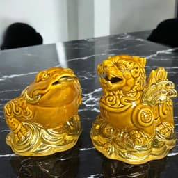 Cóc tỳ gốm nâu vàng dát vàng RỒNG VIỆT- Thiềm thừ, tỳ hưu phong thủy trang trí cho bàn thờ Thần Tài. 7