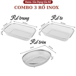 Bộ 3 Rổ Inox 304 Đa Năng Dạng Lưới Rửa Rau Củ Quả, Thoát Nước Nhanh 1