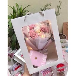COMBO SỈ TẶNG THIỆP CÀI -10/20/50 TÚI GIẤY ĐỰNG HOA 1 MẶT KÍNH 25X35X15CM – SET TÚI QUÀ CAO CẤP 8