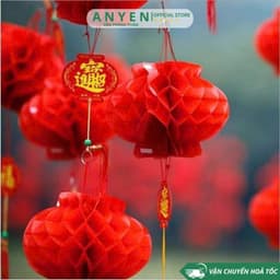 Combo 100 Đèn Lồng NILON Đỏ Chữ Phúc size 15cm- 20cm-25cm-30cm-35cm-40cm Trang Trí Lễ Tết Nguyên Đán Chống Nước Các Loại 3