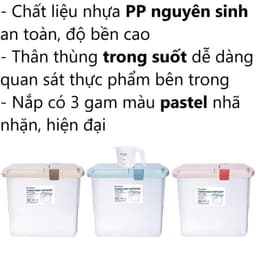 Thùng đựng gạo 15kg nắp kín - Hộp chứa hạt đỗ kèm cốc đong kẻ vạch nhựa Việt Nhật. Hộp chứa gạo có nắp 5355 AMIZIN 2