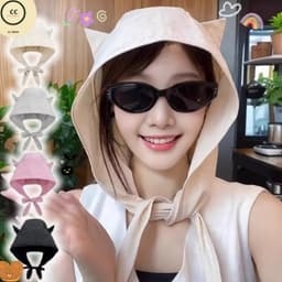 Mũ Chống Nắng Tai Mèo Dễ Thương - Dây đeo Tiện Lợi, Mũ Túi Khăn 3in1 STCB 2