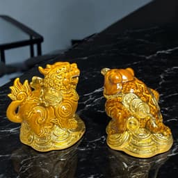 Cóc tỳ gốm nâu vàng dát vàng RỒNG VIỆT- Thiềm thừ, tỳ hưu phong thủy trang trí cho bàn thờ Thần Tài. 6