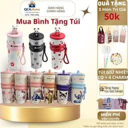 [Hot Tặng Túi Giữ Nhiệt]. Bình Giữ Nhiệt Cute 710Ml – Hoạ Tiết Dễ Thương, Quai Sách Tiện Lợi, Inox 304 Giữ Nhiệt Lâu 1