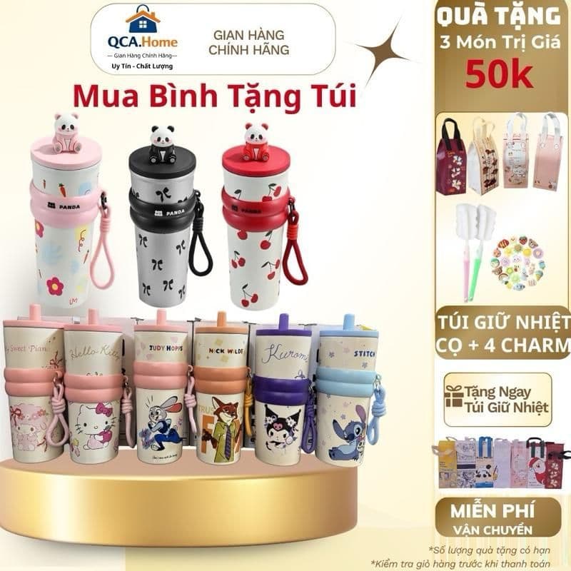 [Hot Tặng Túi Giữ Nhiệt]. Bình Giữ Nhiệt Cute 710Ml – Hoạ Tiết Dễ Thương, Quai Sách Tiện Lợi, Inox 304 Giữ Nhiệt Lâu