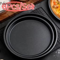 POKINGE 3 Cái / bộ Khuôn Pizza, Chảo Pizza Đen Thép Carbon, Chảo Bánh Dễ Dàng Tháo Lắp Chống Dính Khay Lò Nướng Pizza Chuyên Nghiệp Nhà Bếp 1