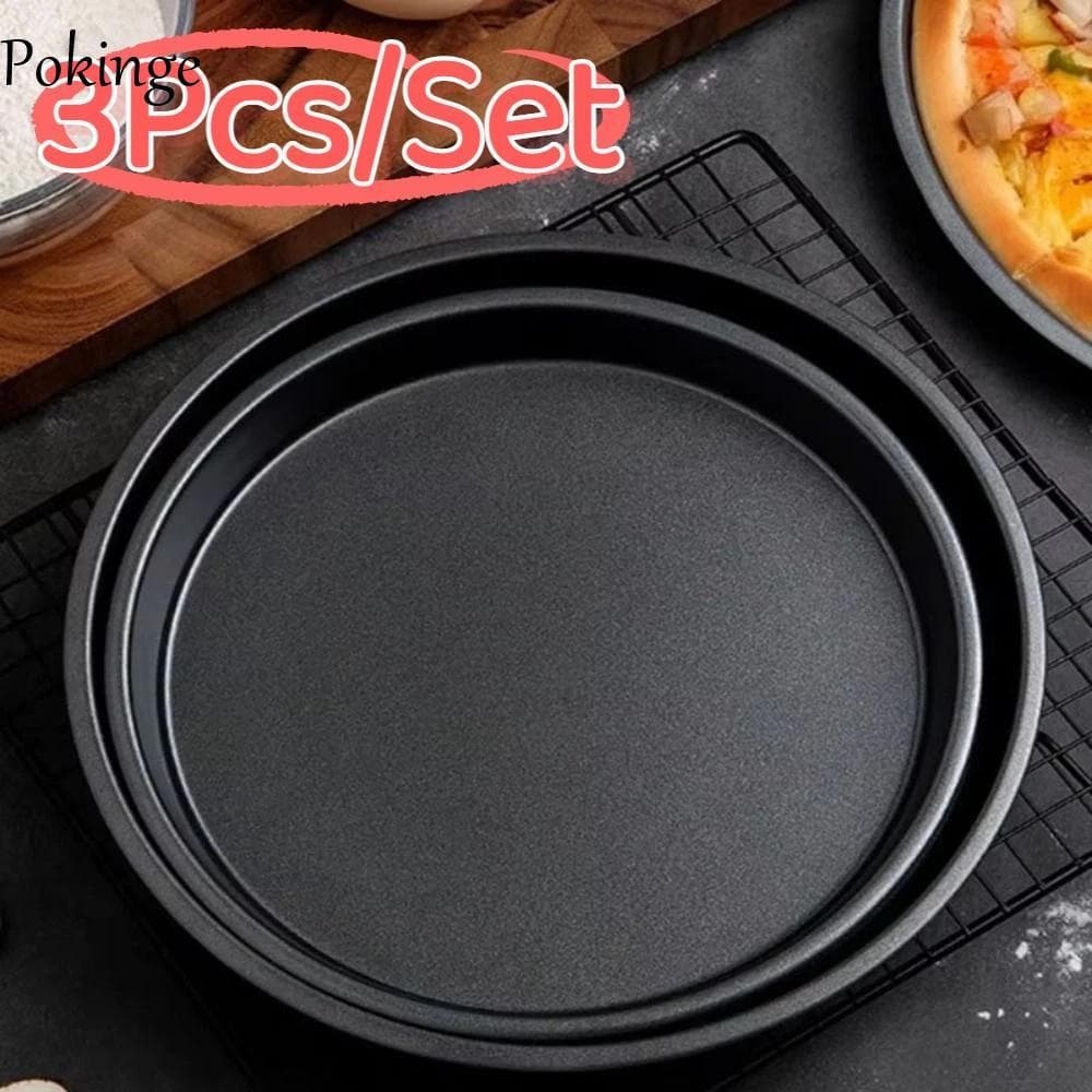 POKINGE 3 Cái / bộ Khuôn Pizza, Chảo Pizza Đen Thép Carbon, Chảo Bánh Dễ Dàng Tháo Lắp Chống Dính Khay Lò Nướng Pizza Chuyên Nghiệp Nhà Bếp
