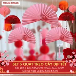 T2 - Set 3 Quạt Treo Trang Trí Phòng Ngủ Đám Cưới, Decor Ngày Lễ Tết Trang Trí Cây Cảnh 2027 4