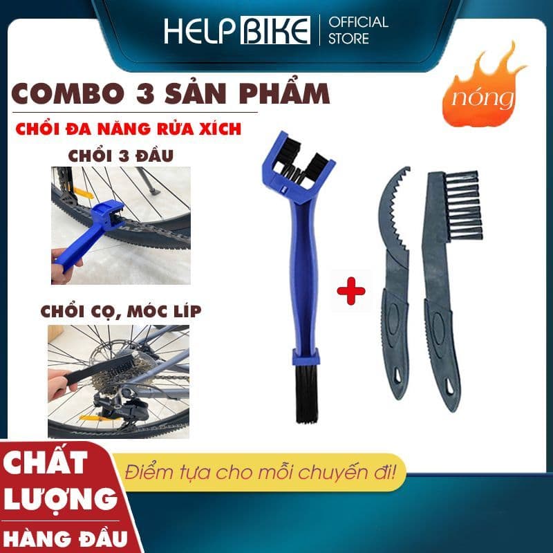 Combo Bàn chải 3D và bàn chải khe - Dụng cụ vệ sinh xích hiệu quả cho xe máy