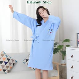 Váy Tắm Lông Cừu San Hô Tay Dài Mùa Đông. Khăn Tắm Thấm Hút Nhanh, Áo Choàng Tắm Thêu Mặt Cười - hieuanh1688 5