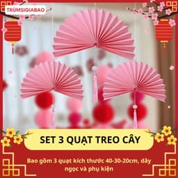 T2 - Set 3 Quạt Treo Trang Trí Phòng Ngủ Đám Cưới, Decor Ngày Lễ Tết Trang Trí Cây Cảnh 2027 2