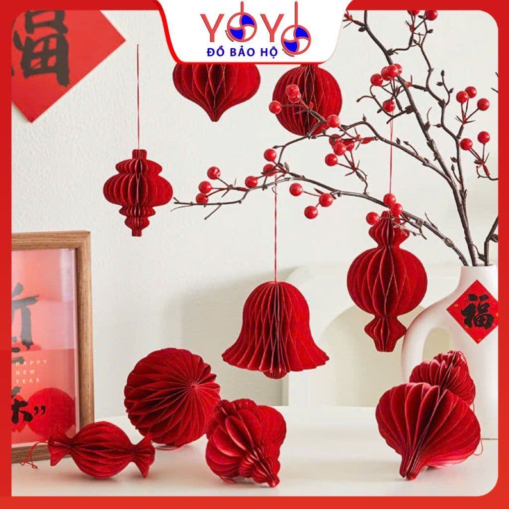 COMBO 20 Đèn Lồng Giấy  Đỏ Trang Trí sang trọng, cầu trang trí tết , cầu hình, 14-15 hình