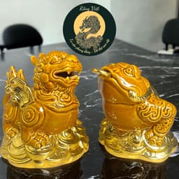 Cóc tỳ gốm nâu vàng dát vàng RỒNG VIỆT- Thiềm thừ, tỳ hưu phong thủy trang trí cho bàn thờ Thần Tài. 5