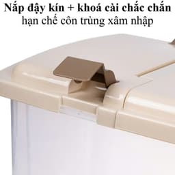 Thùng đựng gạo 15kg nắp kín - Hộp chứa hạt đỗ kèm cốc đong kẻ vạch nhựa Việt Nhật. Hộp chứa gạo có nắp 5355 AMIZIN 5