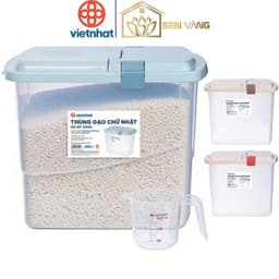 Thùng đựng gạo 15kg nắp kín - Hộp chứa hạt đỗ kèm cốc đong kẻ vạch nhựa Việt Nhật. Hộp chứa gạo có nắp 5355 AMIZIN 1