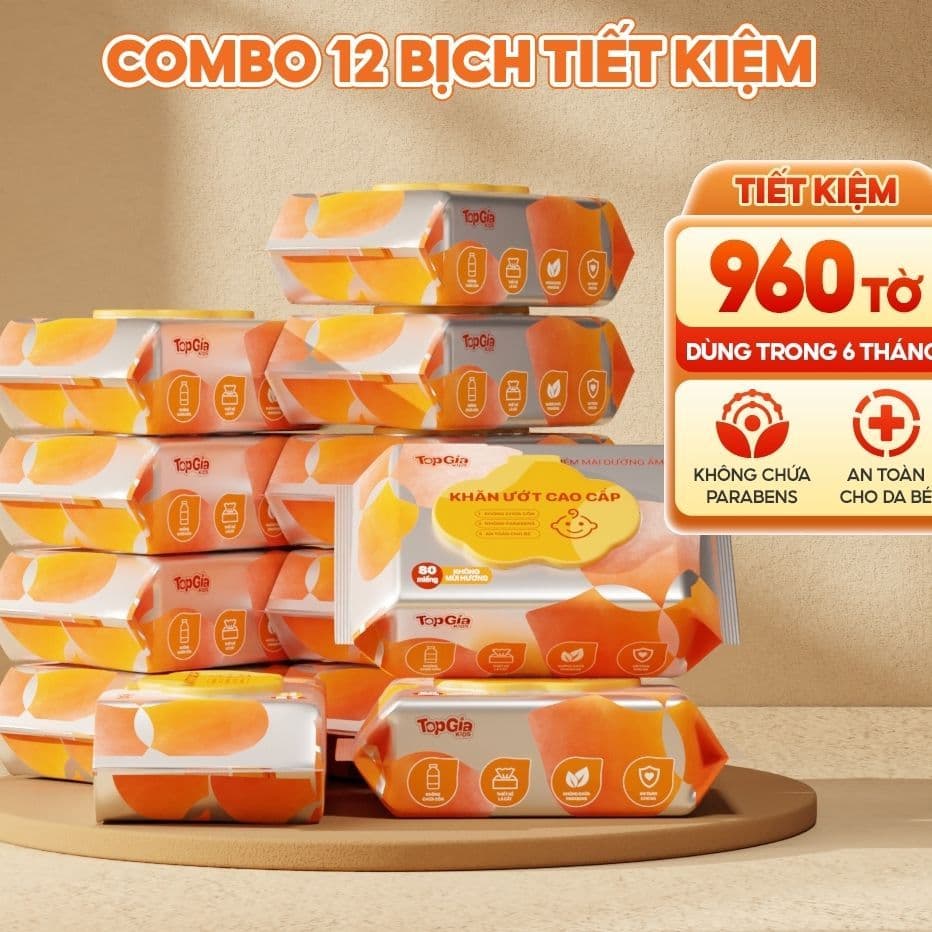 Khăn ướt TOPGIAKIDS đạt tiêu chuẩn 3K, không mùi, không cồn, không parabens - An toàn cho sức khỏe gia đình bạn.
