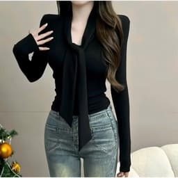 Áo Thun Nữ Thiết Kế Dây Thắt Chất Thun Gân Tăm ESHOP Áo Kiểu Tay Dài Bigsize Ôm Body Tôn Dáng MS555 4