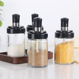 COMBO 5 Lọ Đựng Gia Vị Nhà Bếp KONOHA - Hũ Để Gia Vị Chất Liệu Thủy Tinh Sang Trọng Kèm Thìa 5